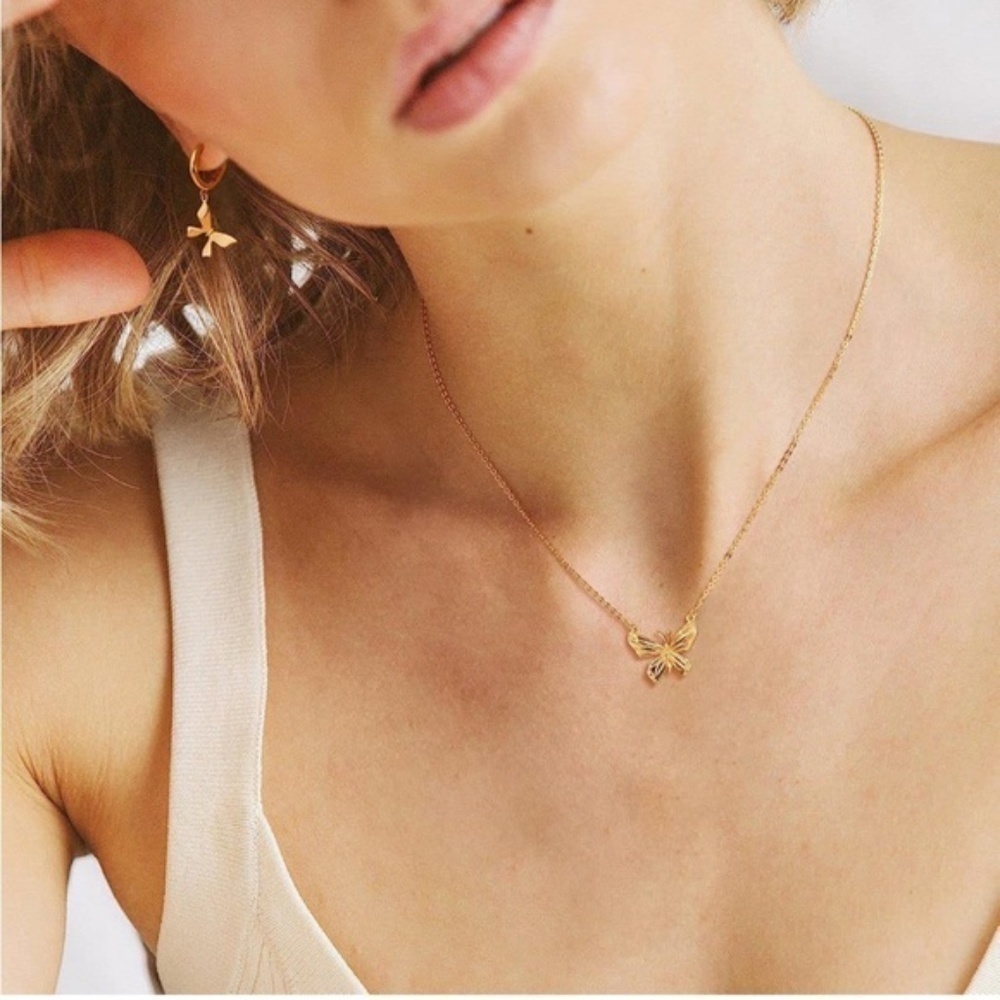 GOLD 14k Gold Plated Butterfly Pendant Necklace